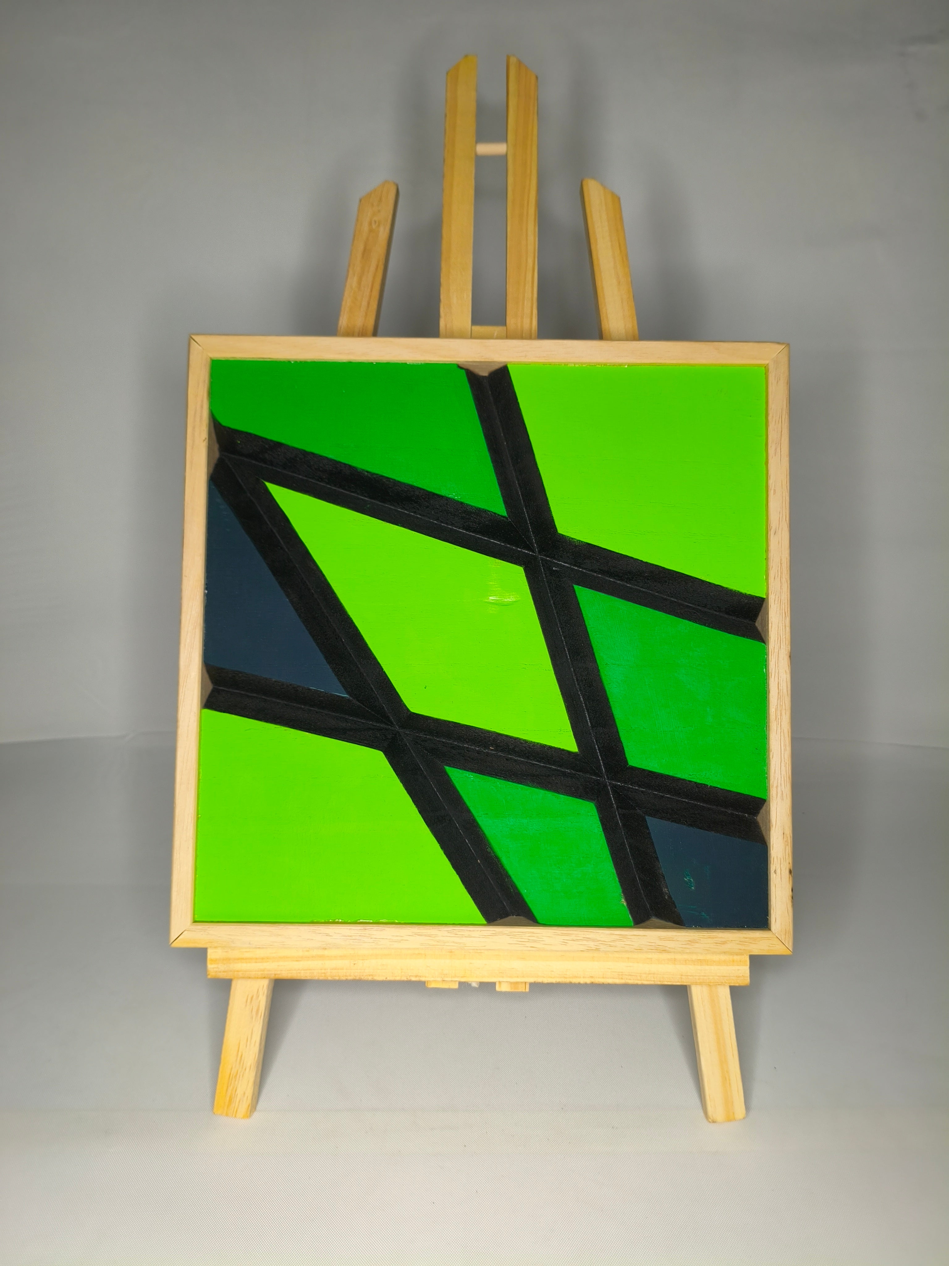 Quadro Geometrico Rombi Verdi e Blu – Legno di Paulonia