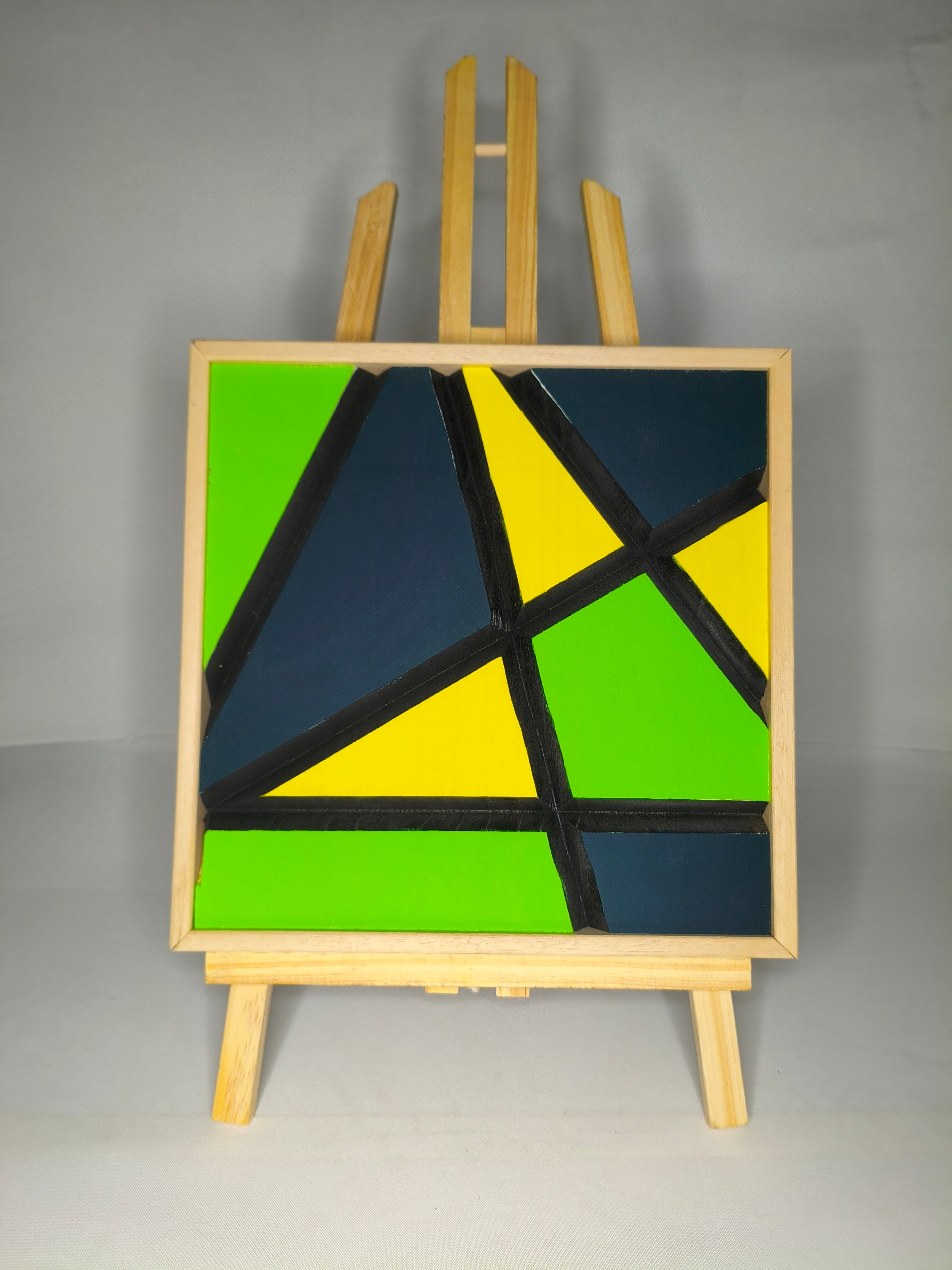 Quadro Geometrico Verde, Giallo e Blu – Legno di Paulonia