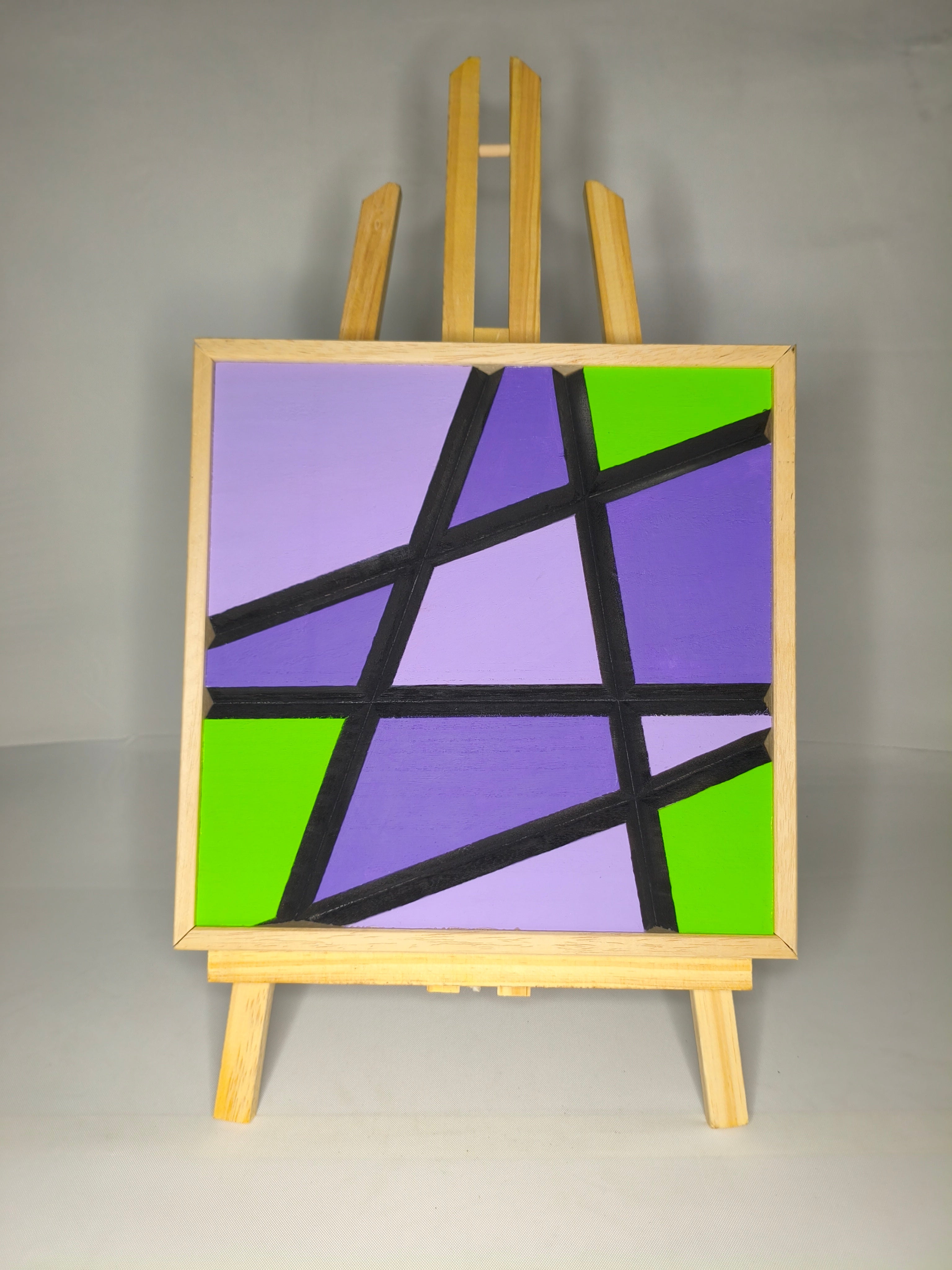 Quadro Geometrico Viola e Verde Acido – Legno di Paulonia