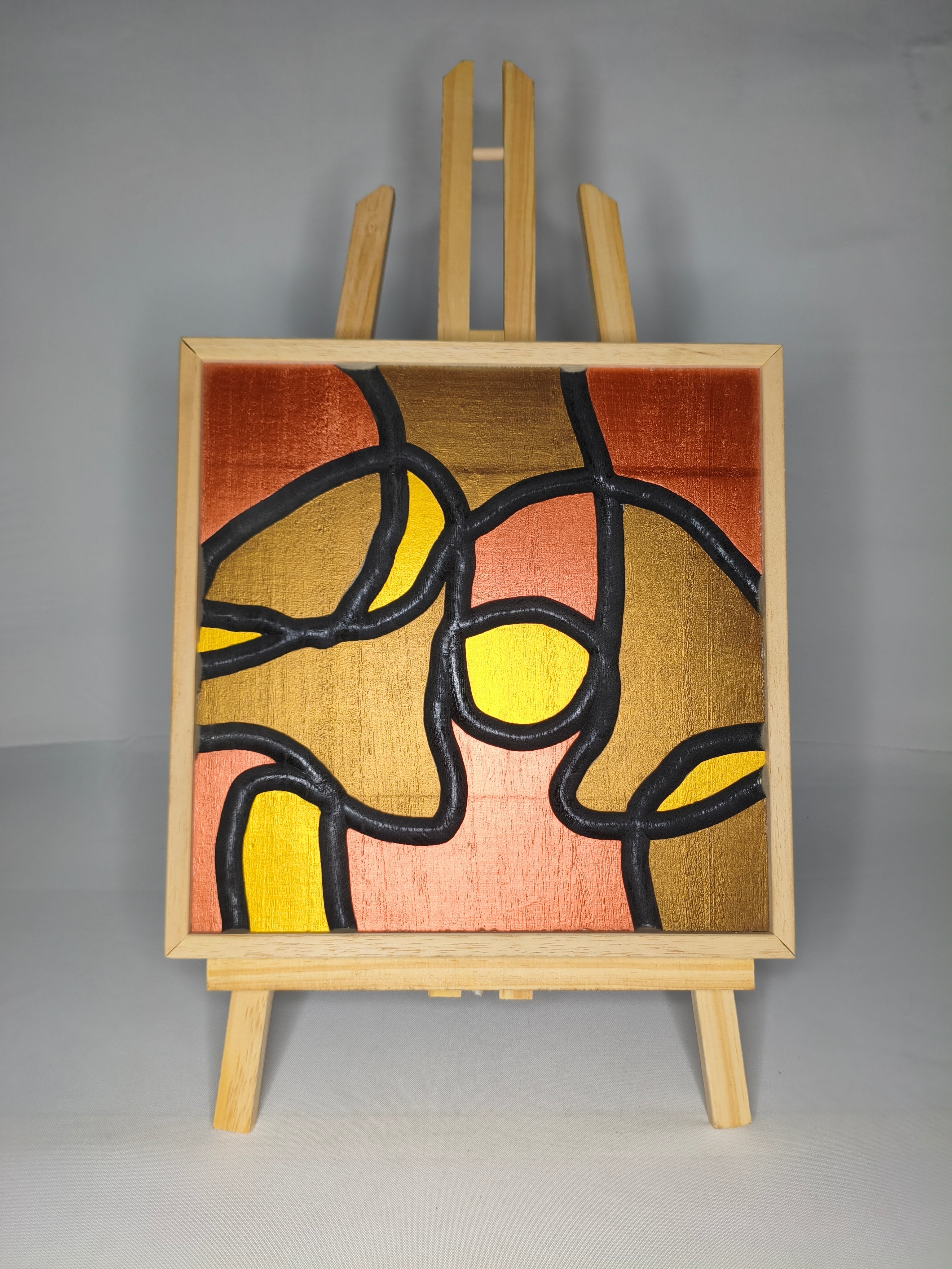 Quadro Astratto Tramonto – Oro, Rame e Rosa – Legno di Paulonia