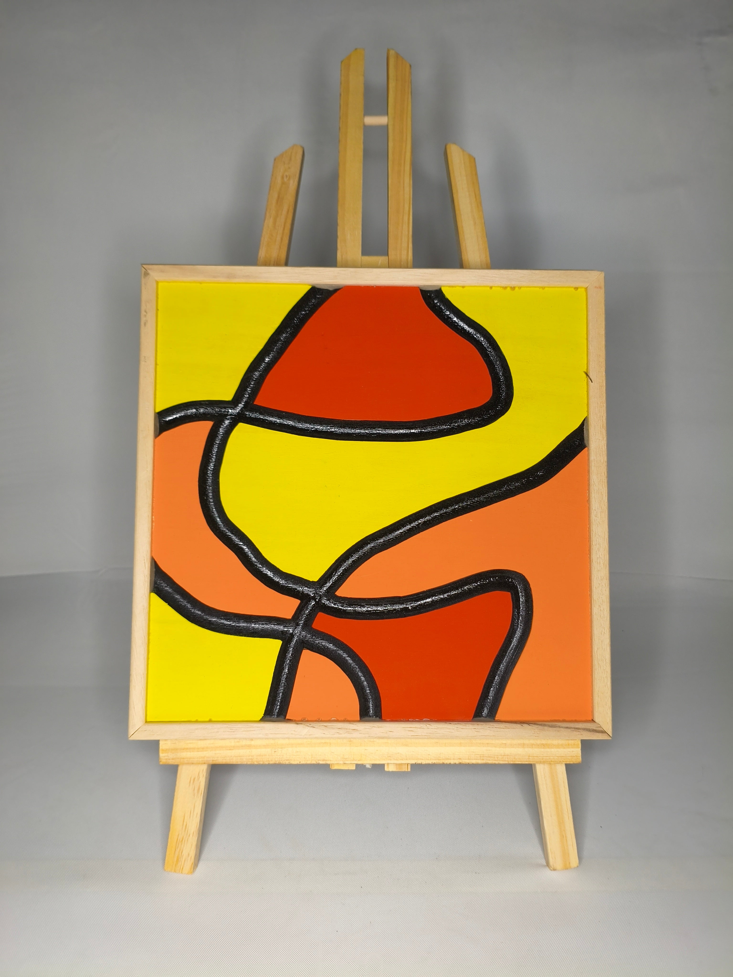 Quadro Astratto Forme Organiche Giallo, Arancio e Rosso – Legno di Paulonia