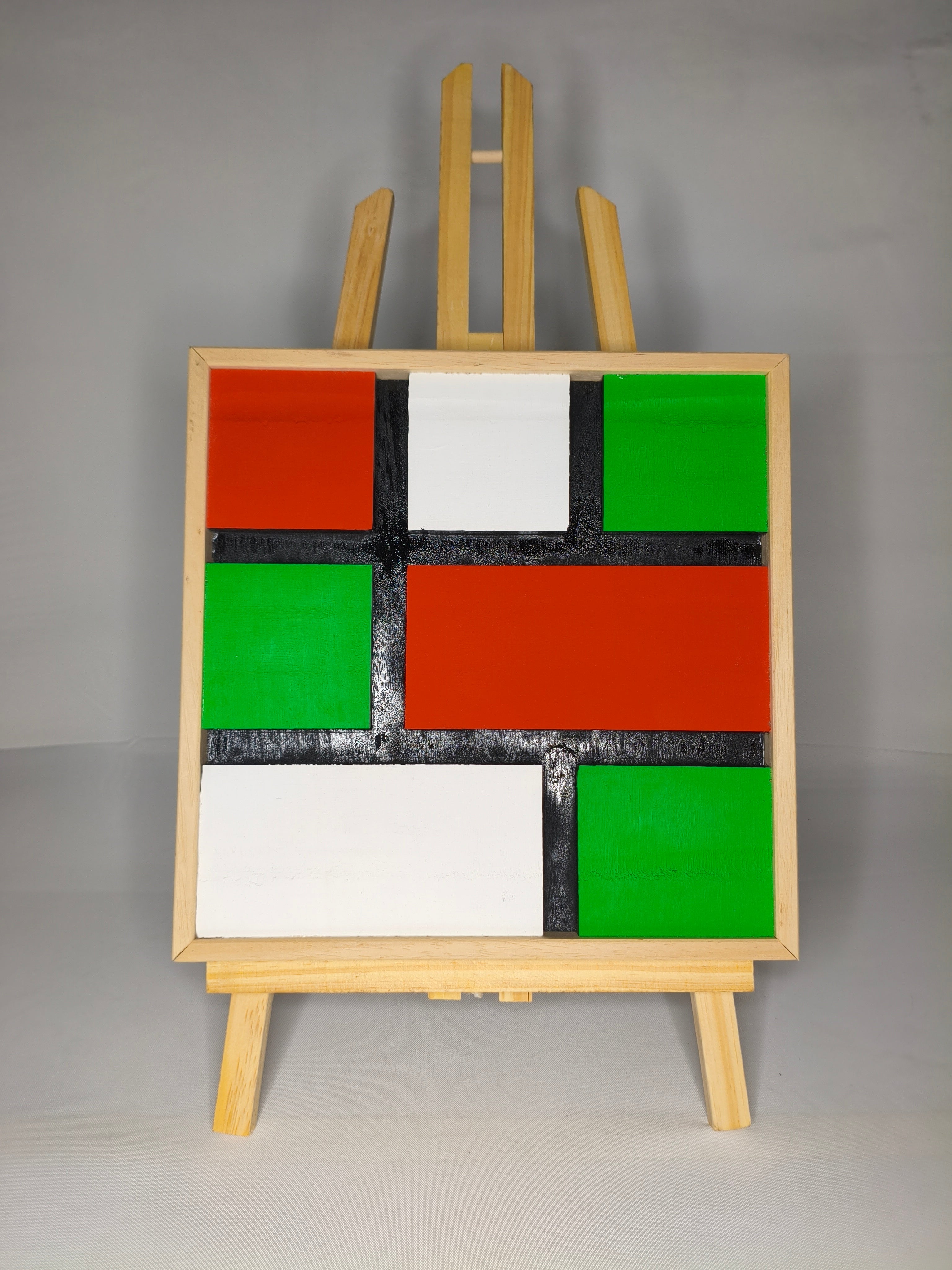 Quadro Geometrico Rosso, Verde e Bianco – Legno di Paulonia
