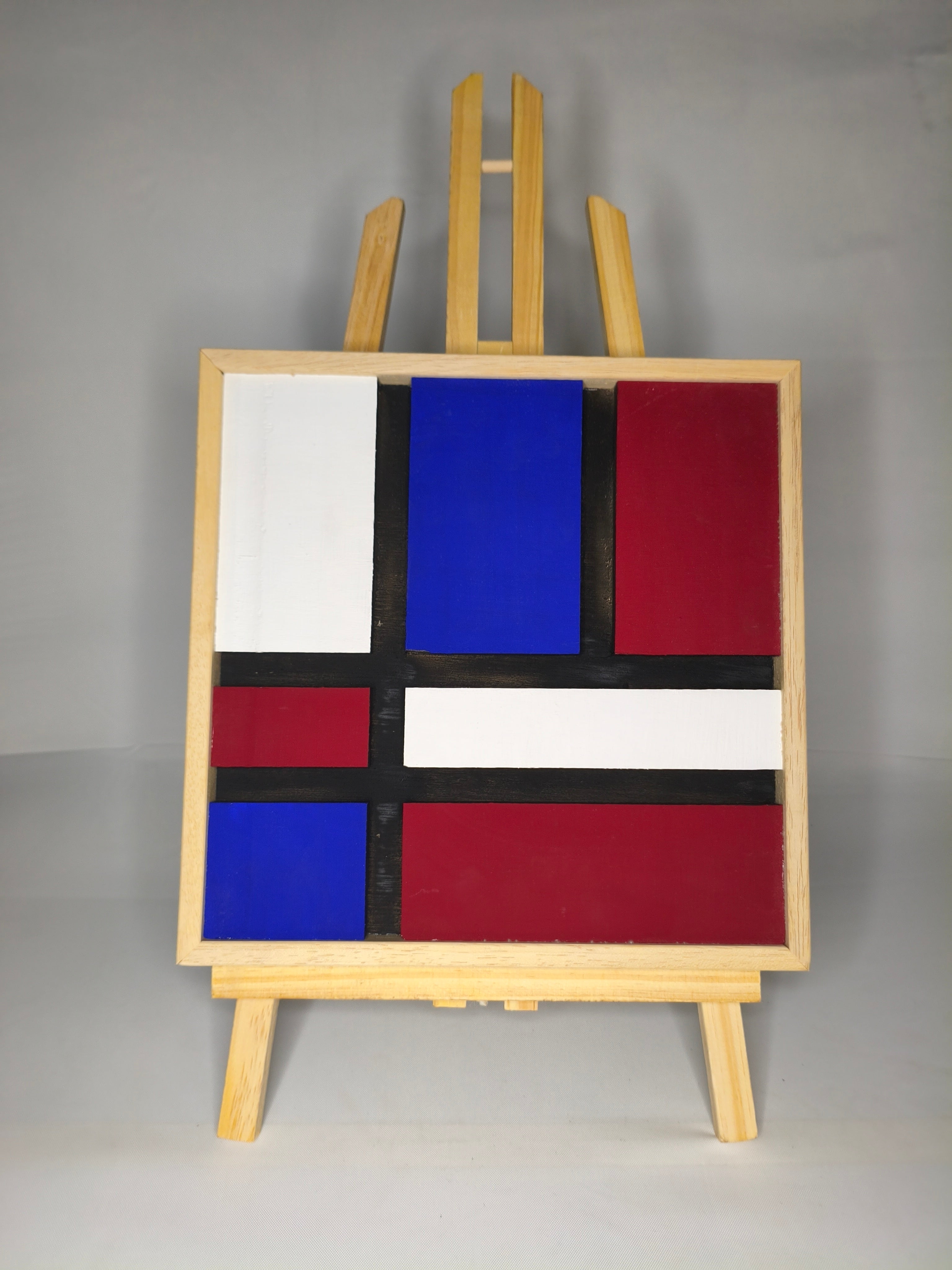 Quadro Geometrico Blu, Bordeaux e Bianco – Legno di Paulonia