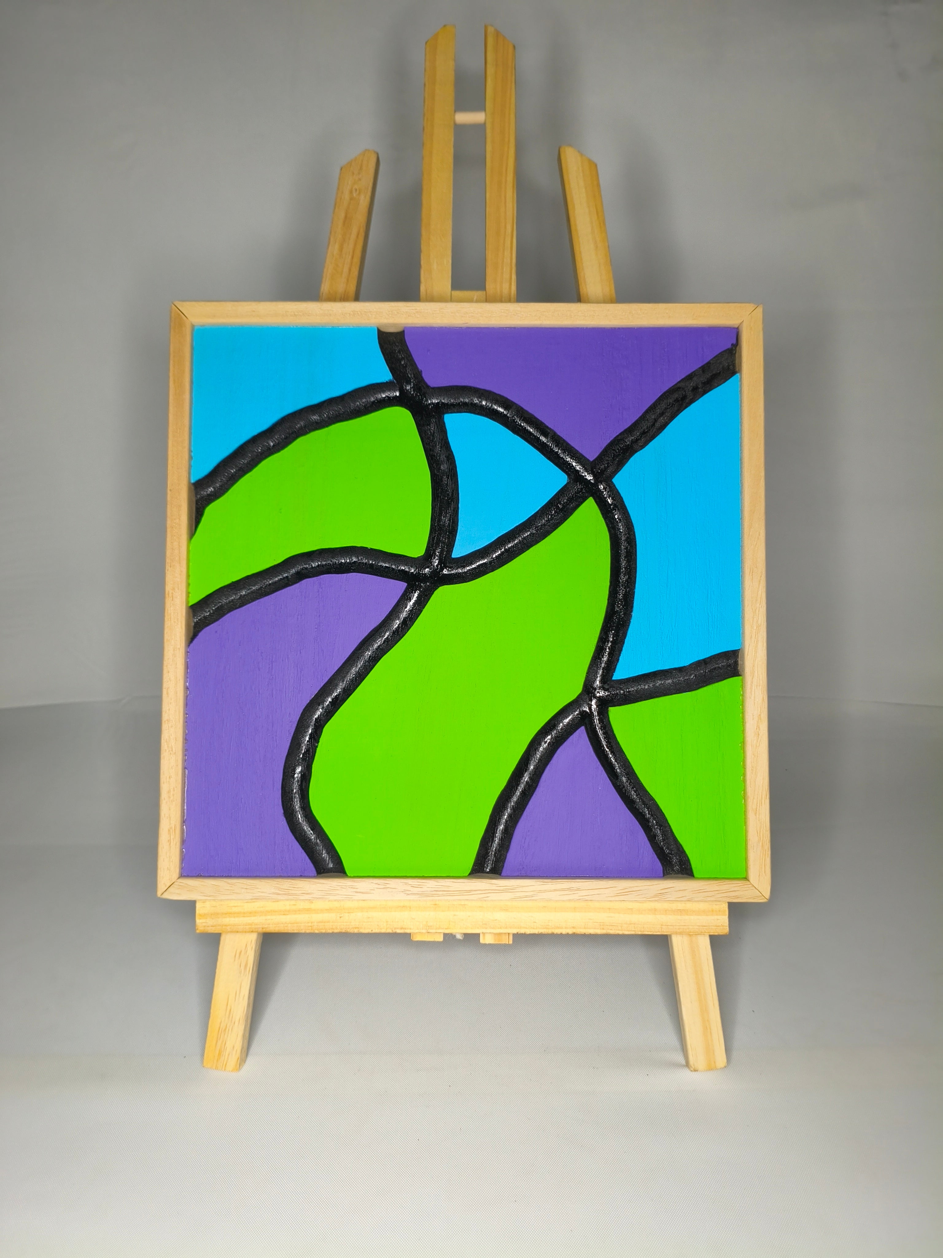 Quadro Astratto Verde, Viola e Azzurro – Legno di Paulonia
