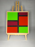 Quadro Geometrico Verde Acido, Rosso e Bordeaux – Legno di Paulonia
