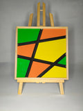 Quadro Geometrico Diagonali Verde, Arancio e Giallo – Legno di Paulonia