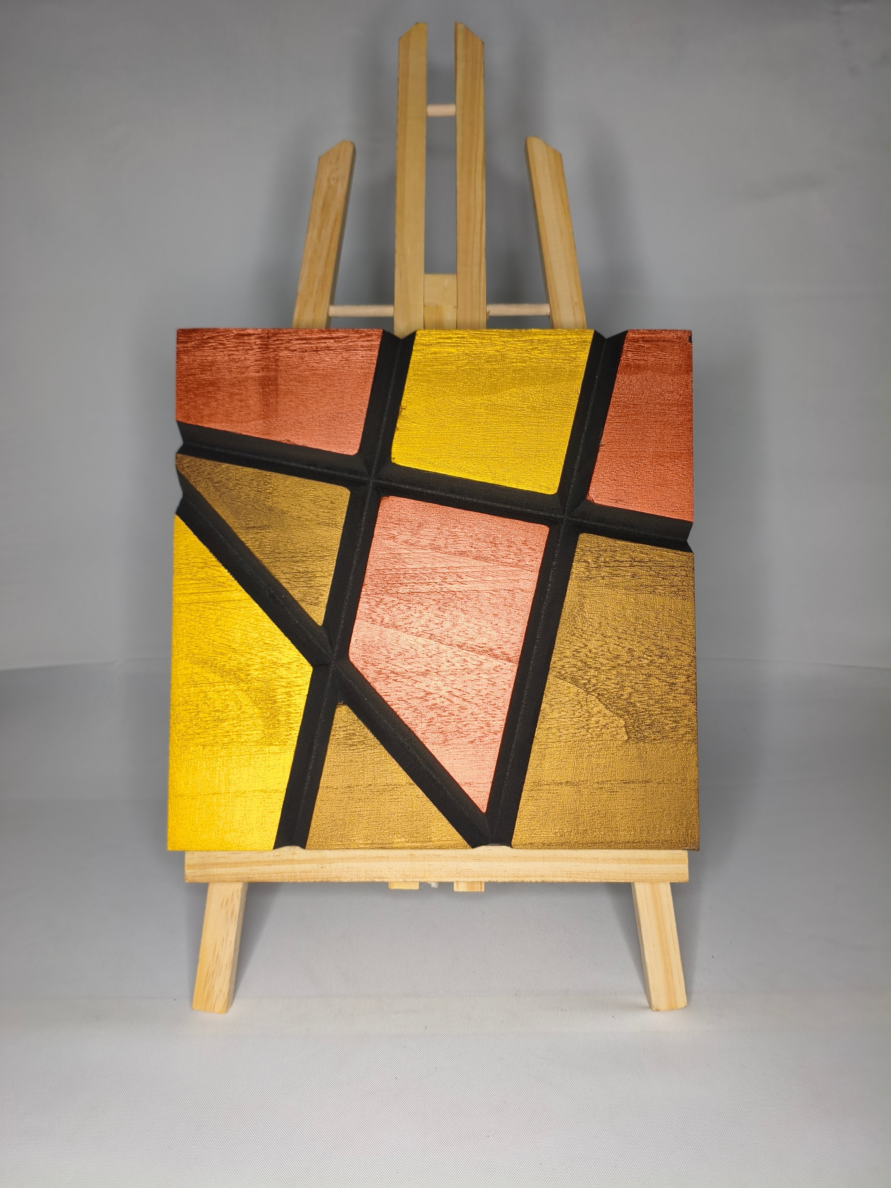 Quadro Geometrico Rame, Oro, Giallo e Rosa – Legno di Paulonia