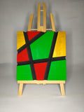 Quadro Geometrico Cubista Verde, Rosso e Oro – Legno di Paulonia