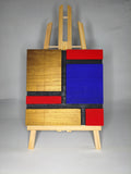 Quadro Geometrico Rosso, Blu e Oro – Omaggio a Mondrian – Legno di Paulonia 25x25
