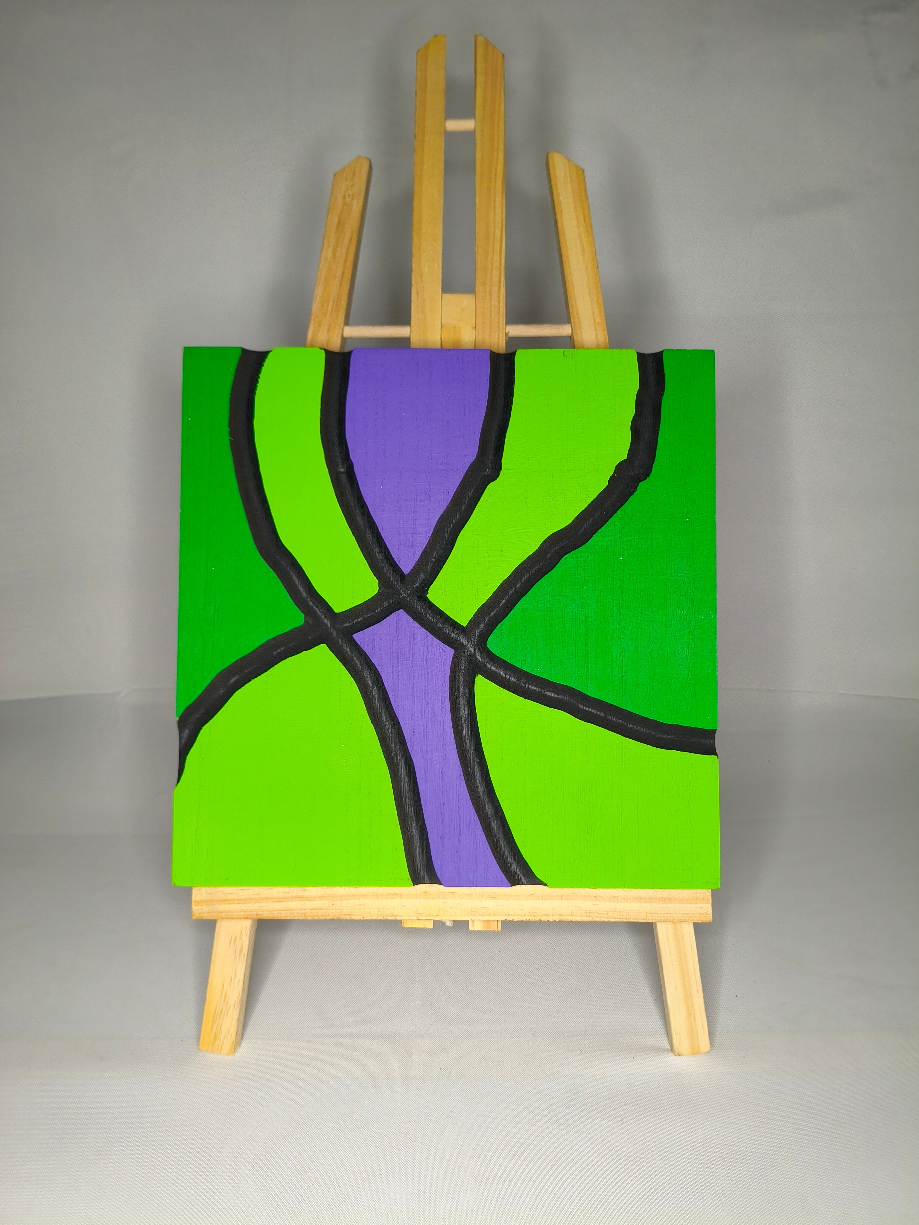 Quadro Astratto Verde Lime e Viola – Flusso – Legno di Paulonia