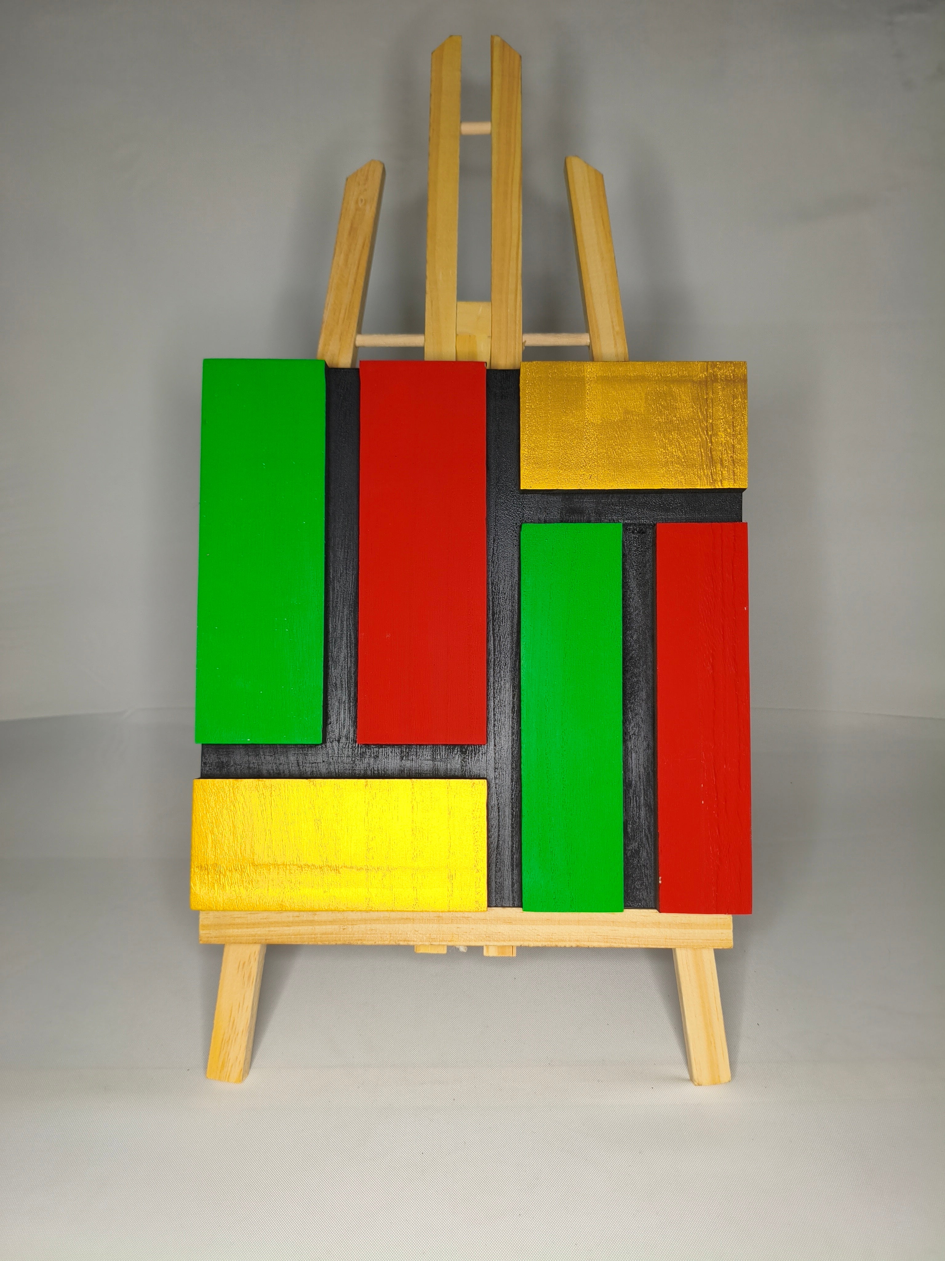 Quadro Neoplastico Verde, Rosso, Oro e Giallo – Omaggio a Mondrian – Legno di Paulonia