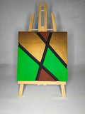 Quadro Geometrico Verde, Oro e Marrone – Legno di Paulonia