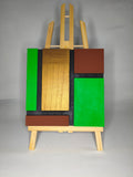 Quadro Geometrico Verde, Oro e Marrone – Omaggio a Mondrian – Legno di Paulonia