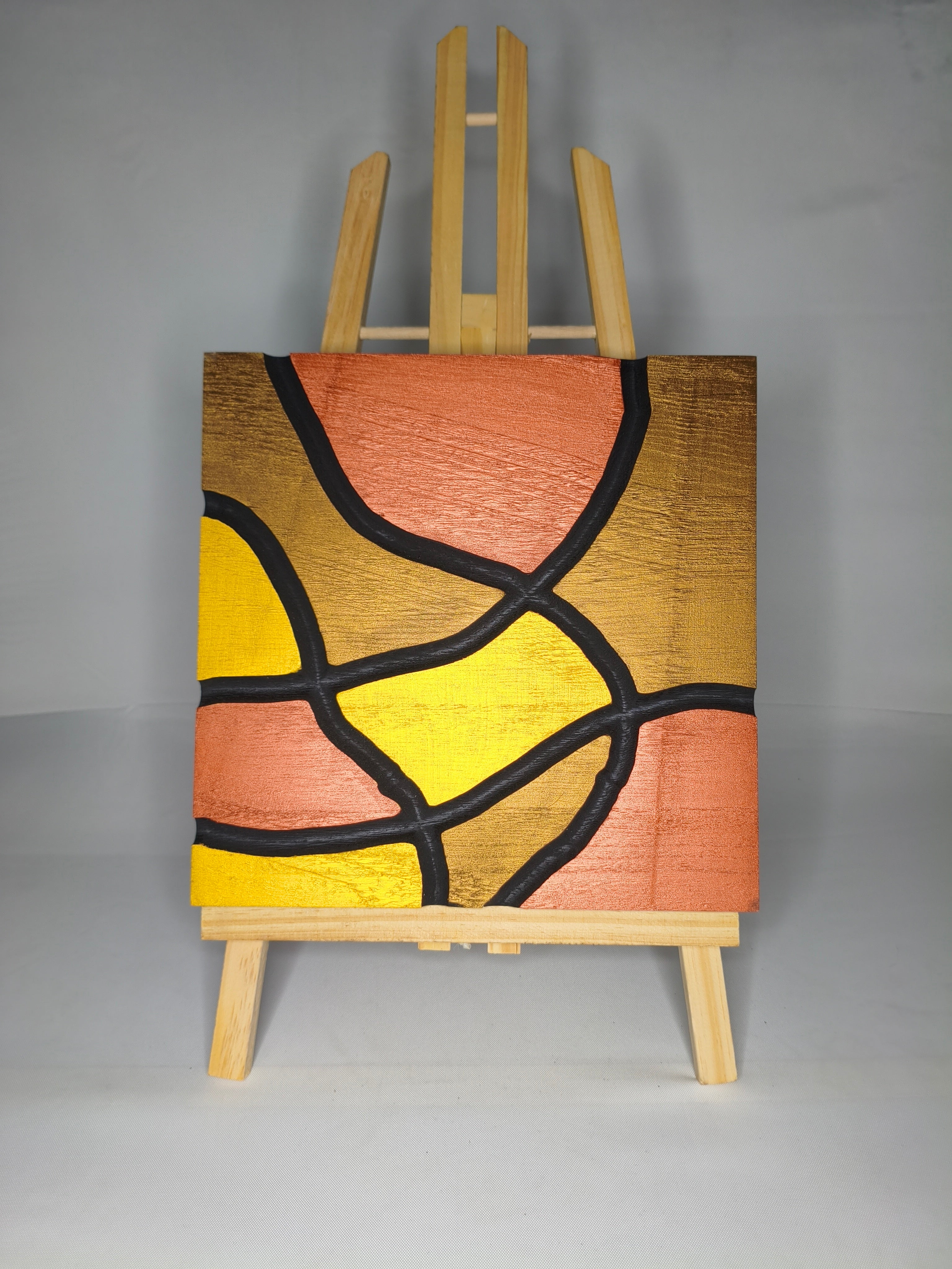 Quadro Astratto Oro, Rame e Giallo – Forme Organiche – Legno di Paulonia
