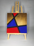 Quadro Geometrico Cubista Rosso, Blu e Oro – Legno di Paulonia