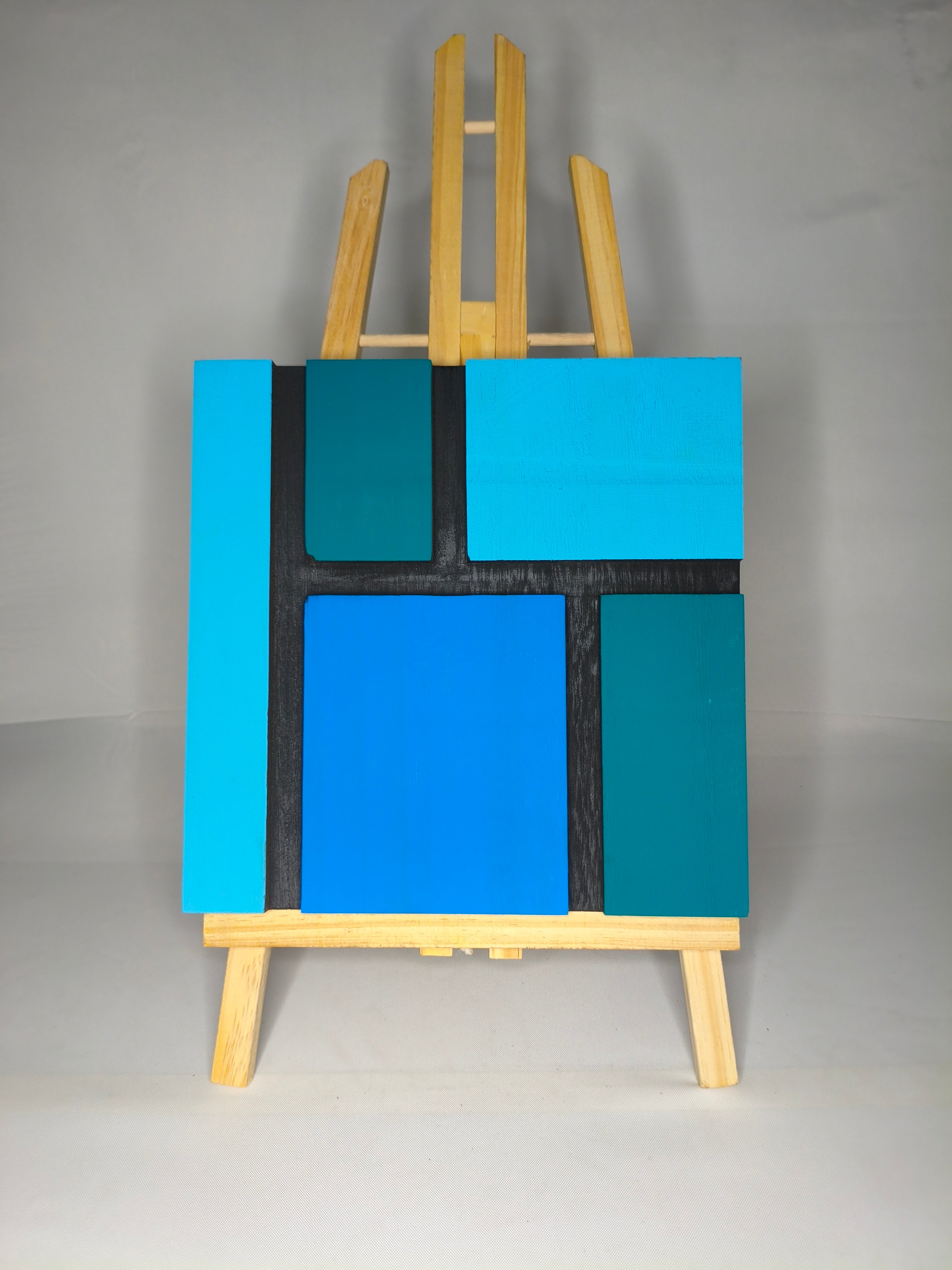 Quadro Neoplastico Monocromatico Blu – Tre Tonalità – Legno di Paulonia
