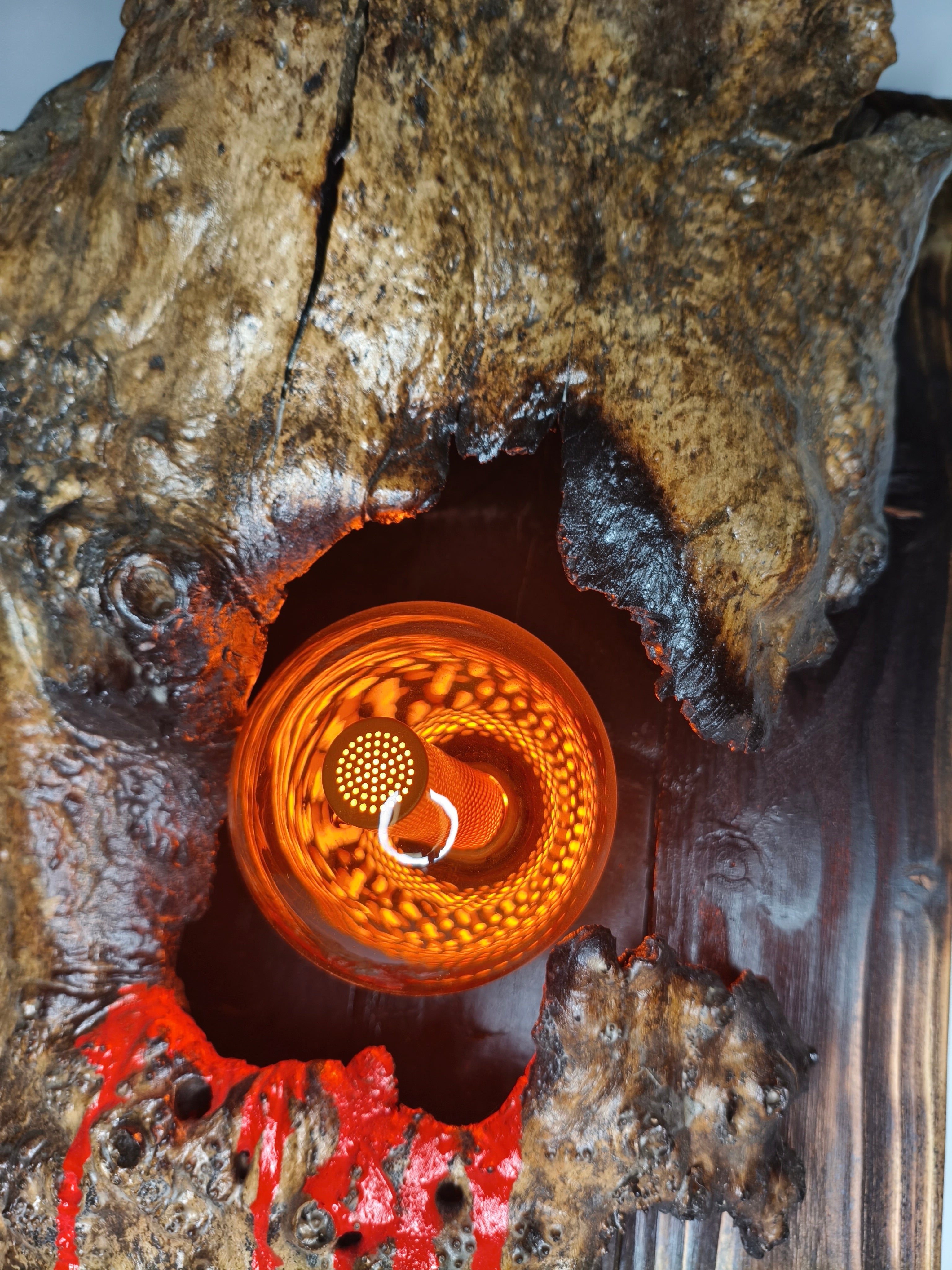 Lampada Artigianale in Legno con Radica e Bulbo Decorativo