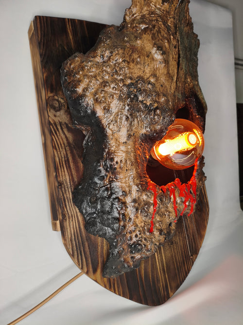 Lampada Artigianale in Legno con Radica e Bulbo Decorativo