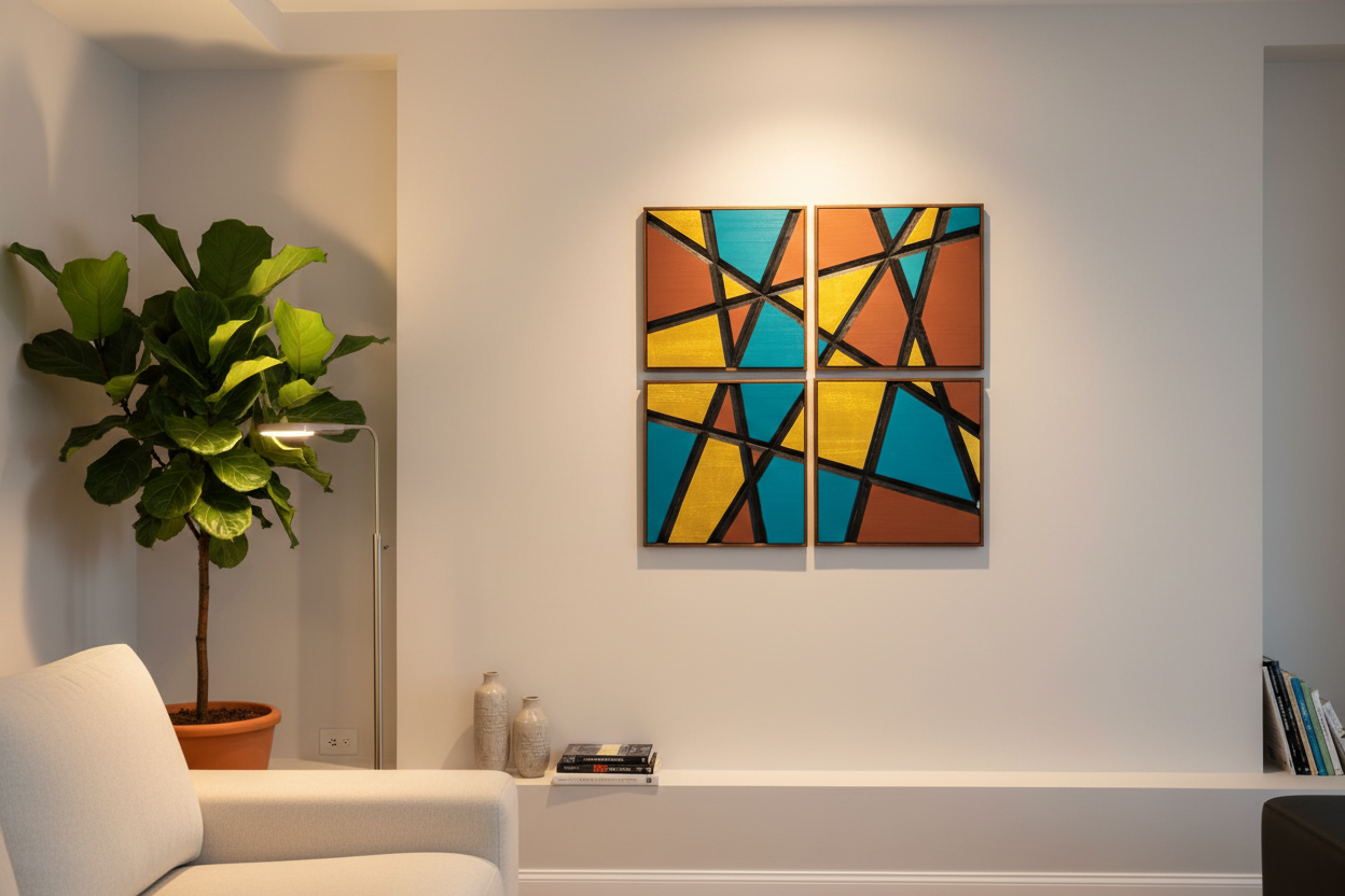 Living room wall with four artworks
